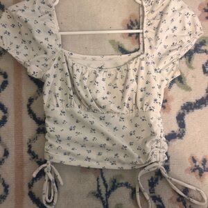 Hollister Blue Floral Puff Sleeve Blouse